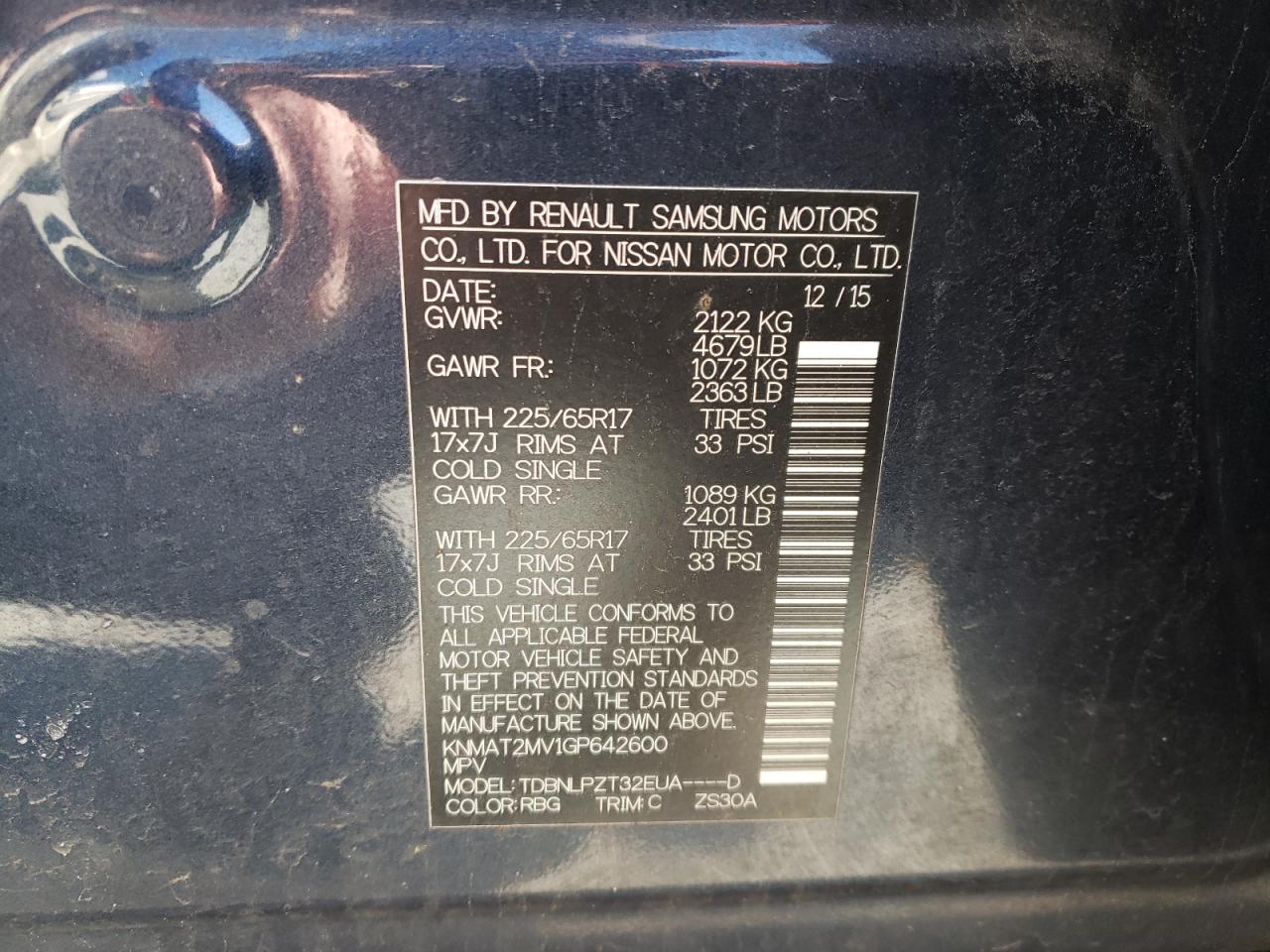 2016 Nissan Rogue S VIN: KNMAT2MV1GP642600 Lot: 45778784