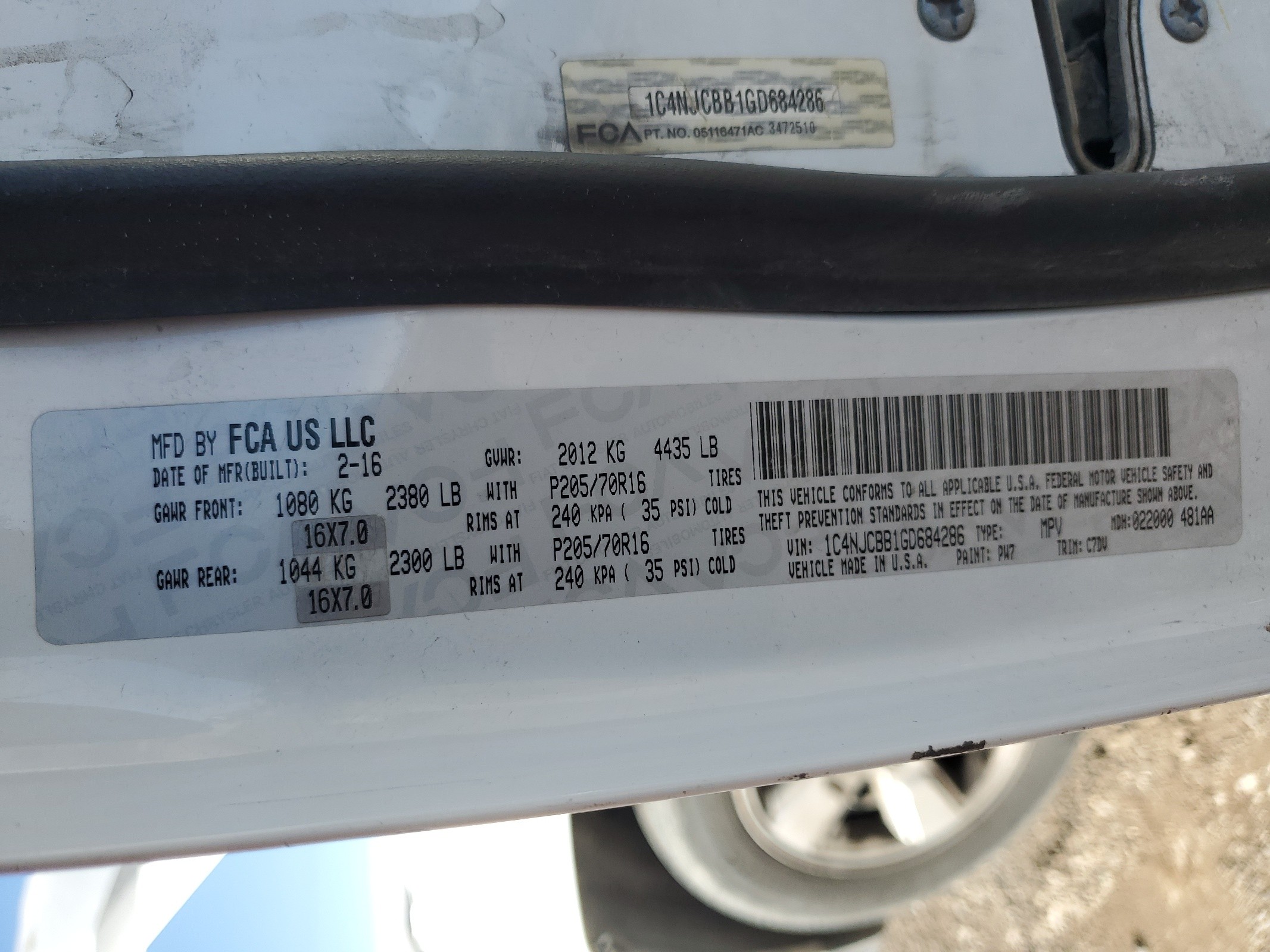 1C4NJCBB1GD684286 2016 Jeep Compass Sport