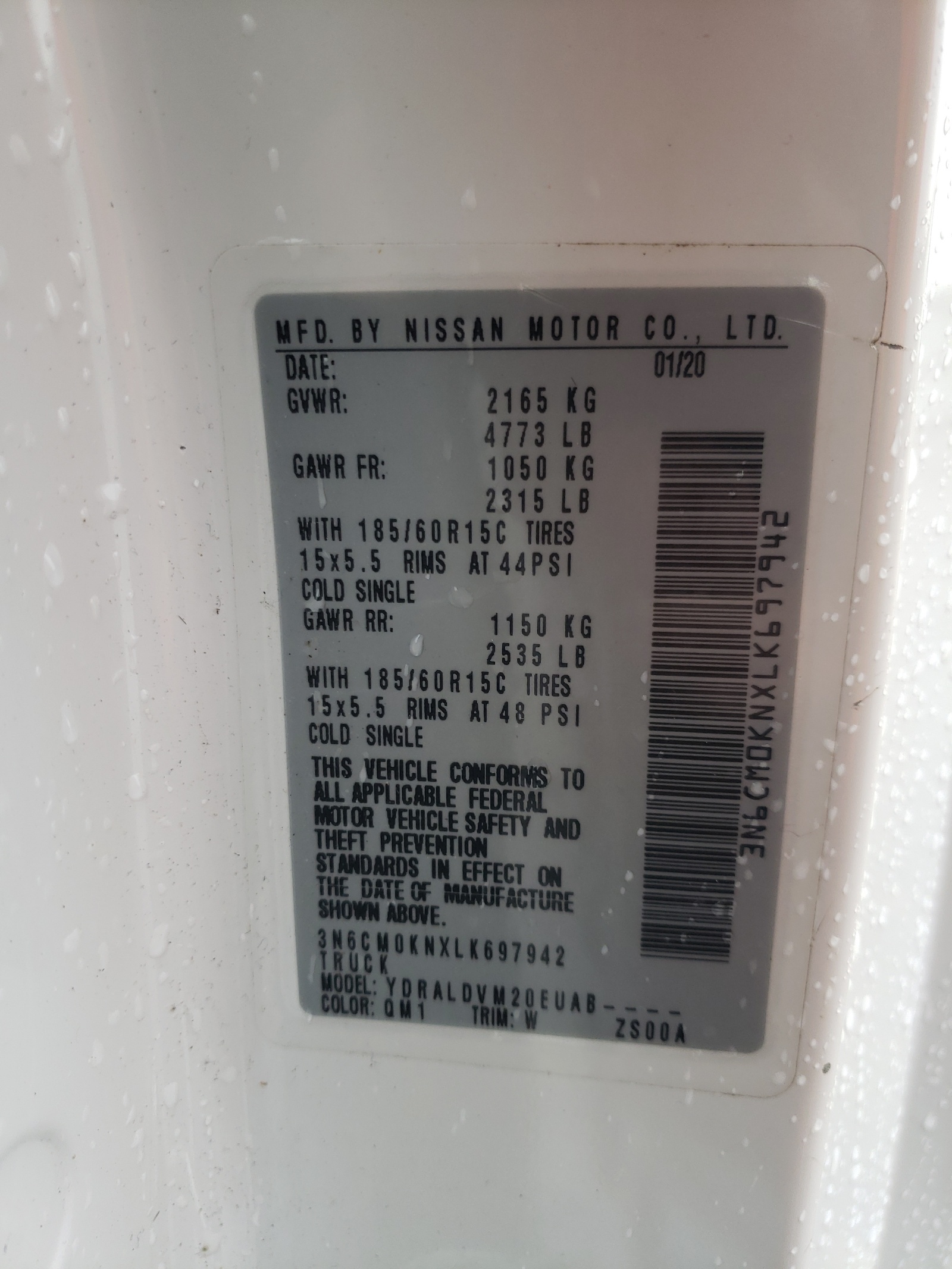 3N6CM0KNXLK697942 2020 Nissan Nv200 2.5S