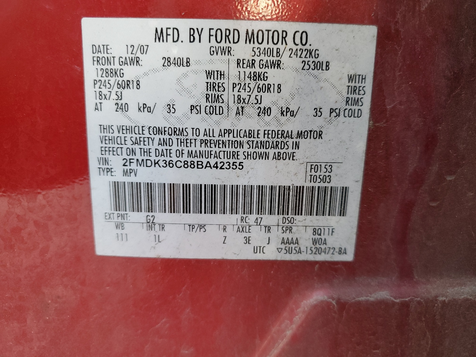 2FMDK36C88BA42355 2008 Ford Edge Se