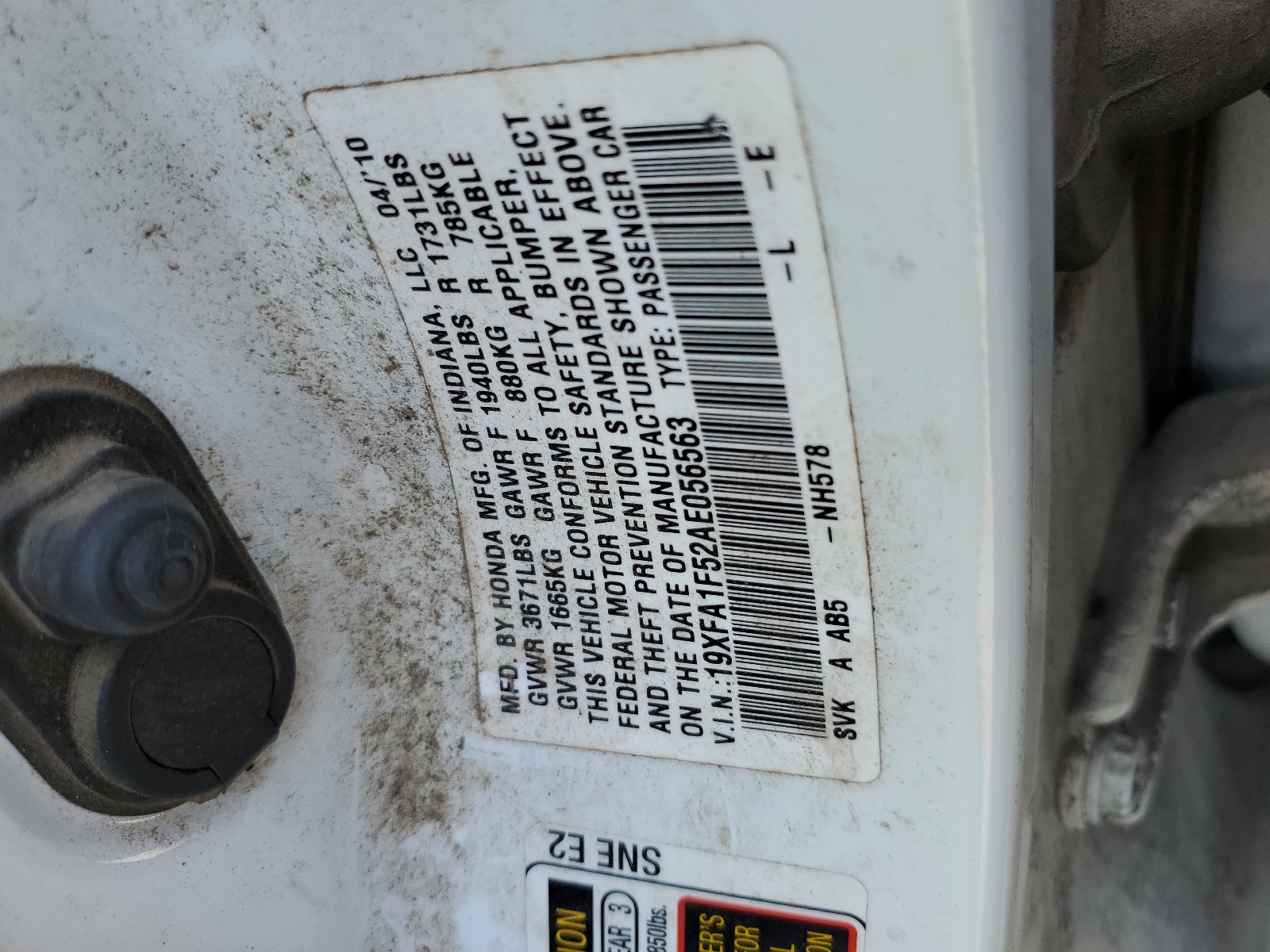 19XFA1F52AE056563 2010 Honda Civic Lx