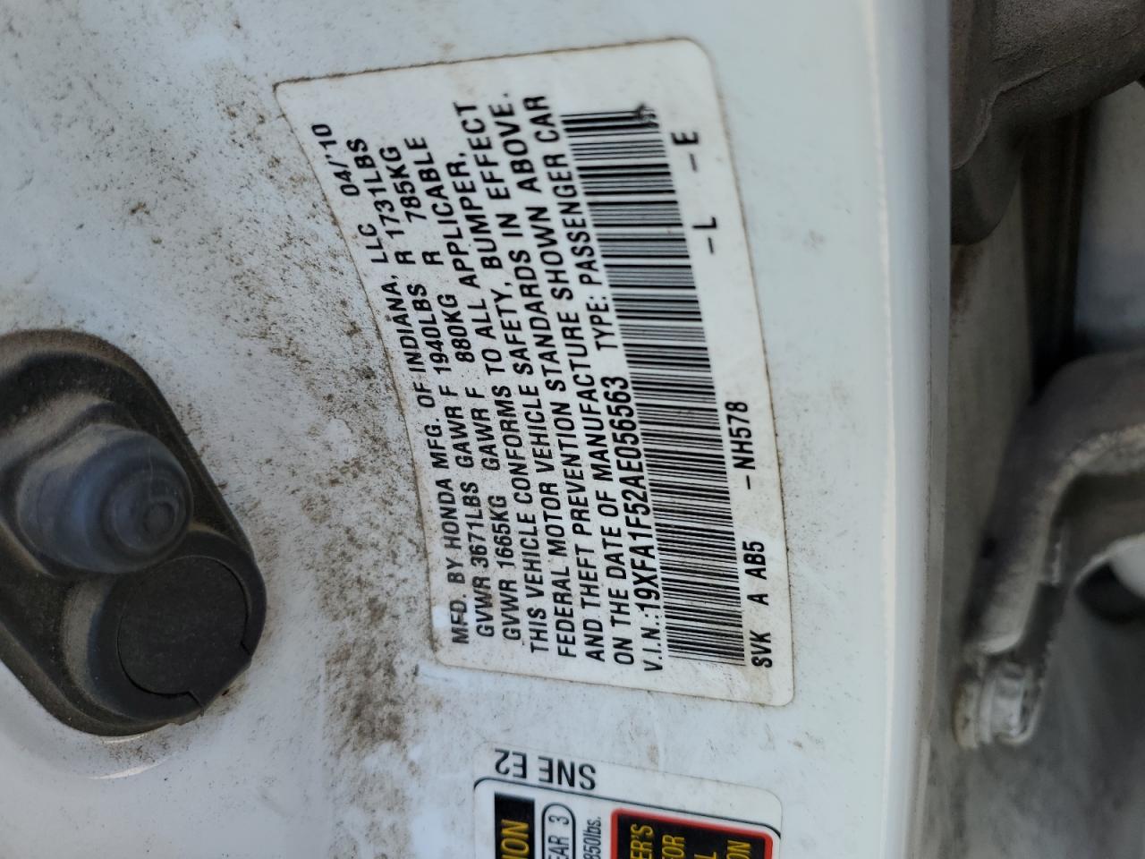 2010 Honda Civic Lx VIN: 19XFA1F52AE056563 Lot: 48231534