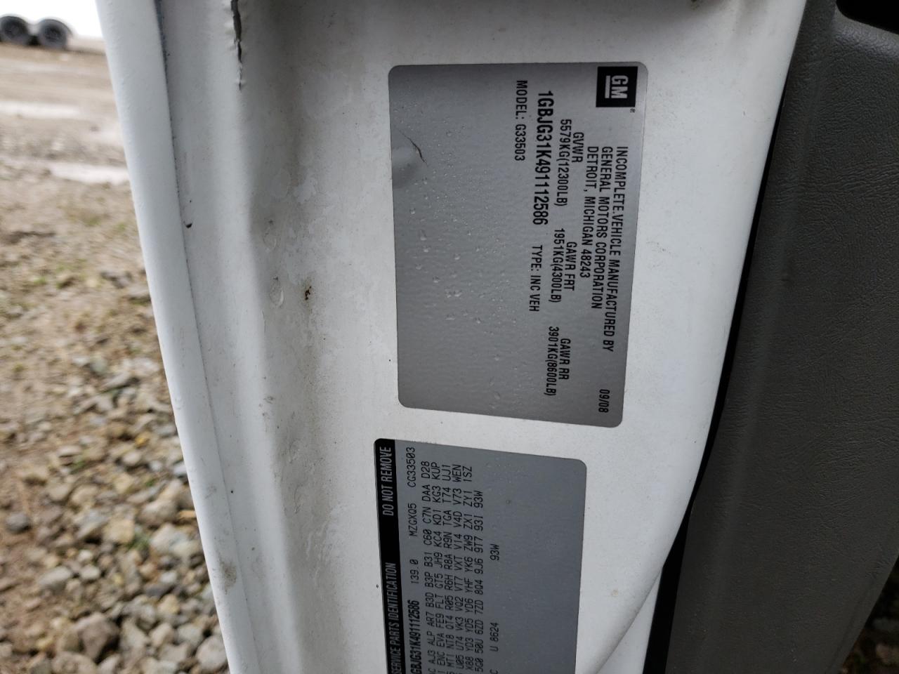 2009 Chevrolet Express G3500 VIN: 1GBJG31K491112586 Lot: 44232574