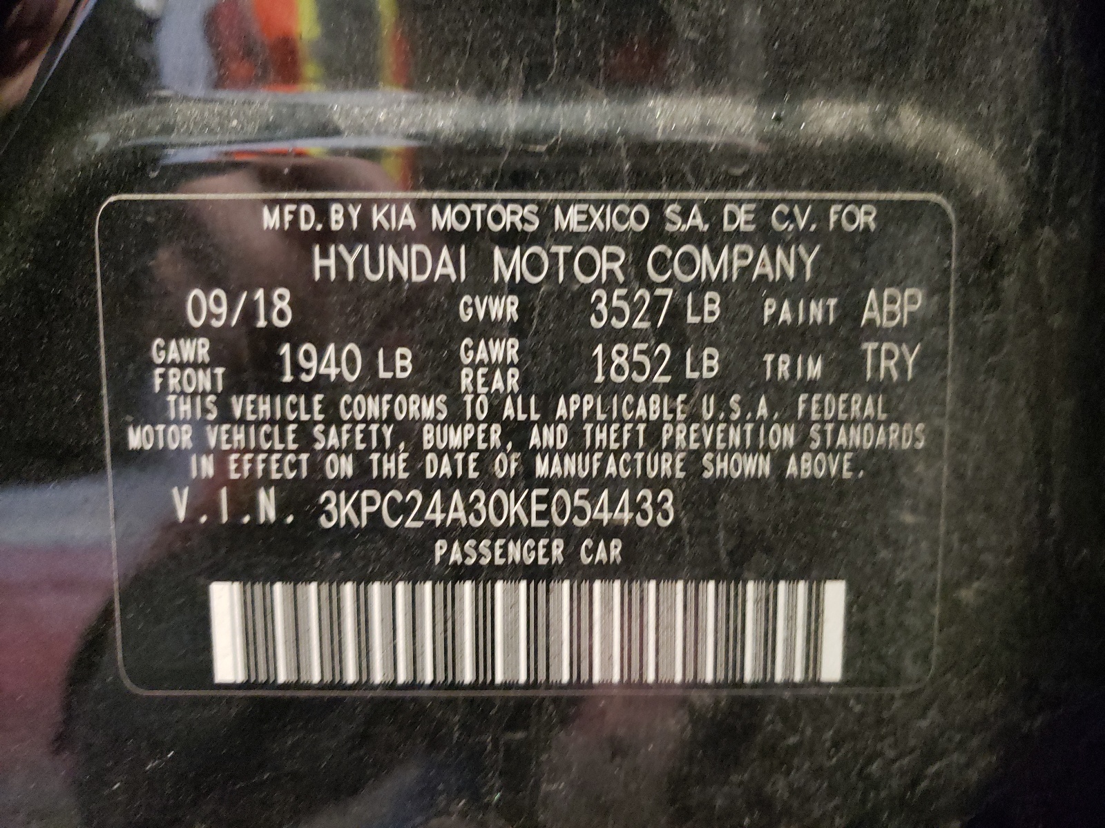 3KPC24A30KE054433 2019 Hyundai Accent Se