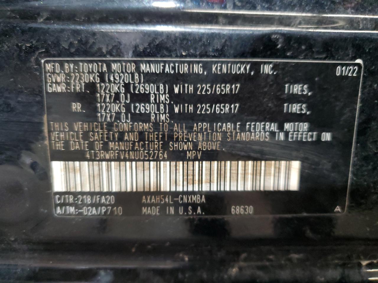 2022 Toyota Rav4 Xle VIN: 4T3RWRFV4NU052764 Lot: 47098254