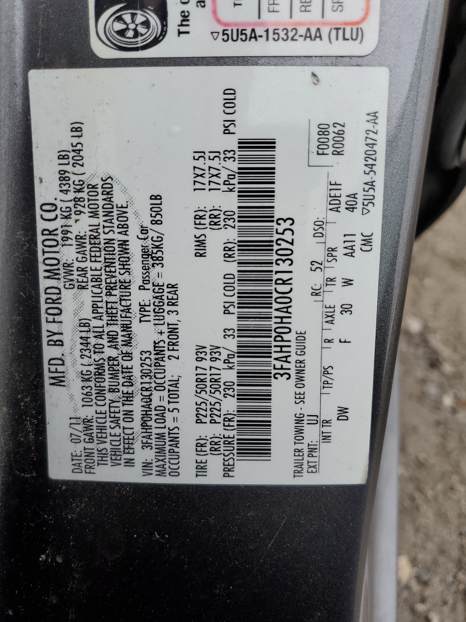 3FAHP0HA0CR130253 2012 Ford Fusion Se
