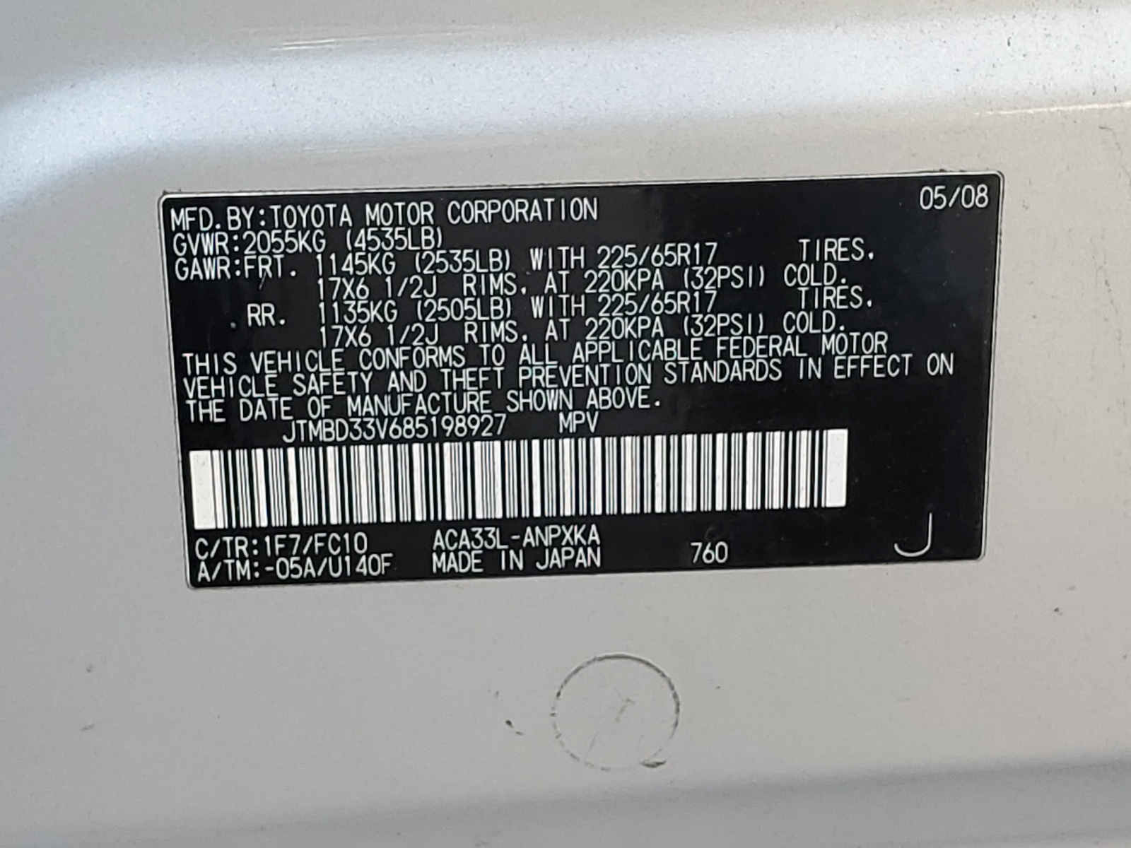 JTMBD33V685198927 2008 Toyota Rav4