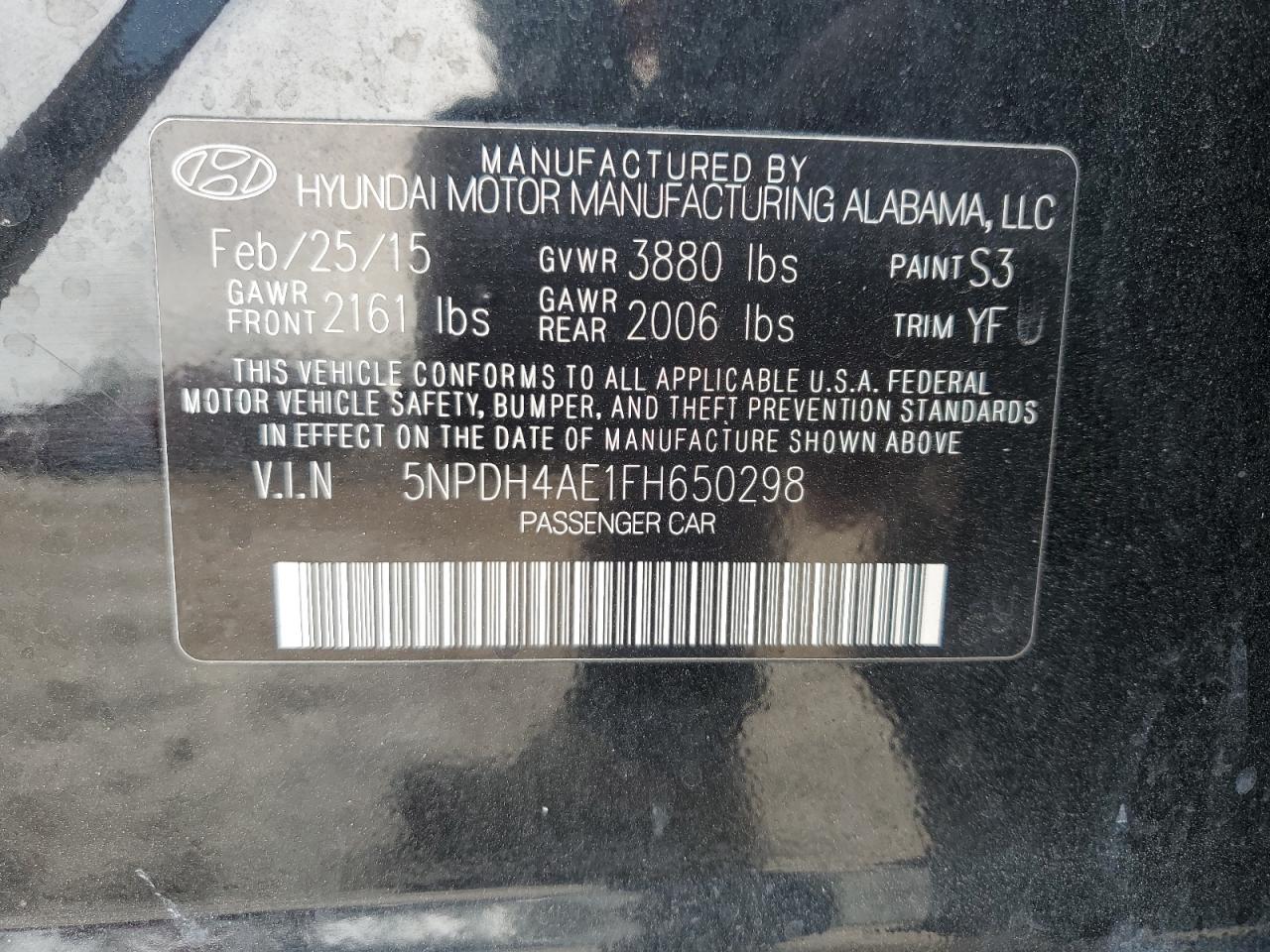 5NPDH4AE1FH650298 2015 Hyundai Elantra Se