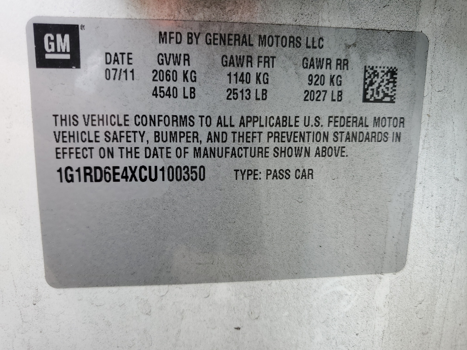 1G1RD6E4XCU100350 2012 Chevrolet Volt
