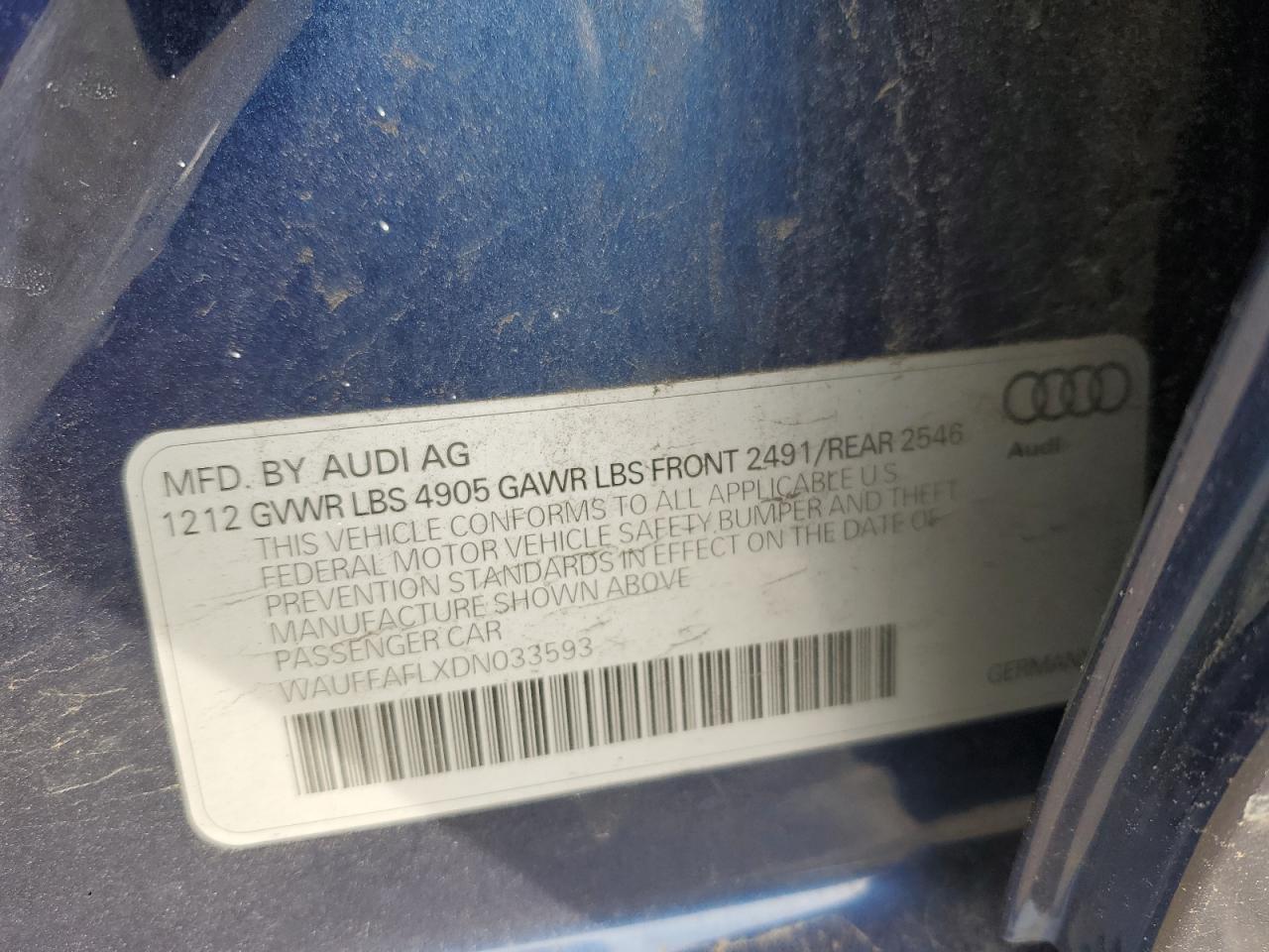 WAUFFAFLXDN033593 2013 Audi A4 Premium Plus