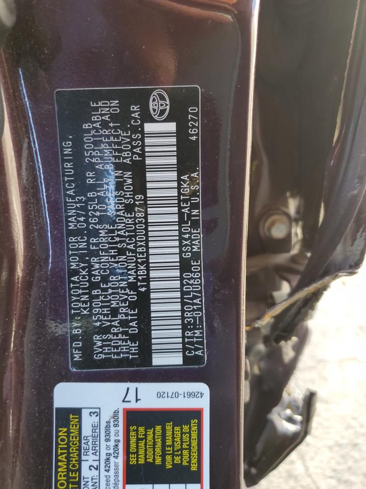 2013 Toyota Avalon Base VIN: 4T1BK1EBXDU038719 Lot: 46264284