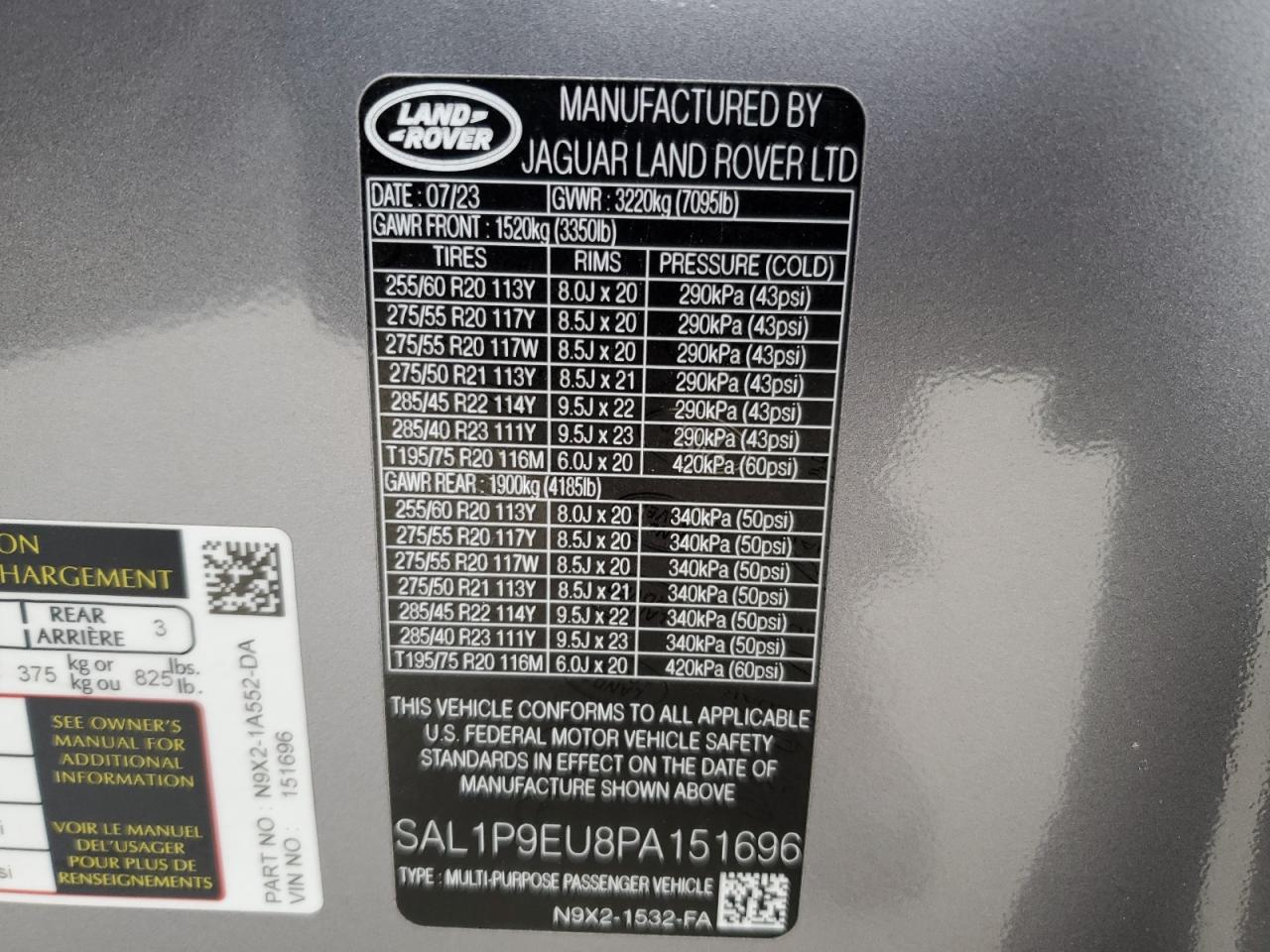 2023 Land Rover Range Rover Sport Dynamic Se VIN: SAL1P9EU8PA151696 Lot: 45816184