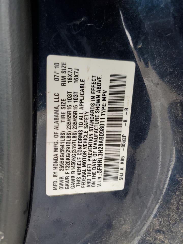 5FNRL3H28AB098011 2010 Honda Odyssey Lx