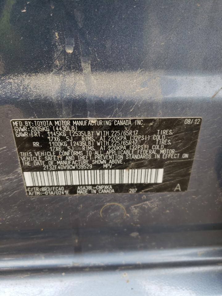 2012 Toyota Rav4 VIN: 2T3ZF4DV9CW139529 Lot: 47592774