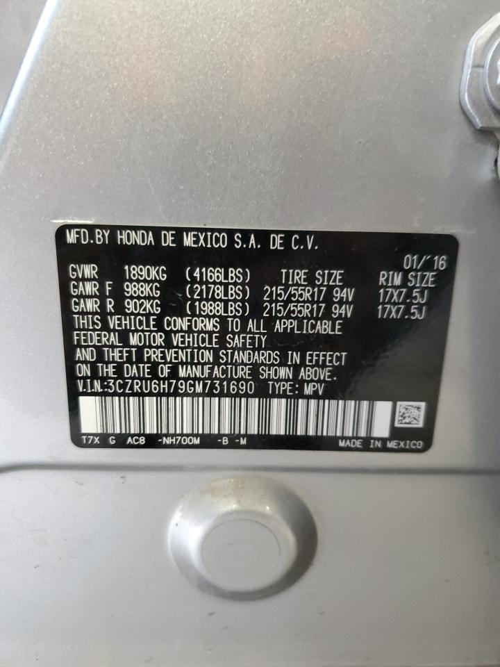 2016 Honda Hr-V Exl VIN: 3CZRU6H79GM731690 Lot: 48792044