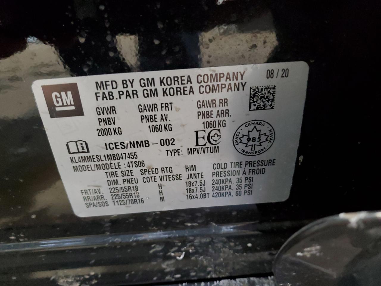 2021 Buick Encore Gx Select VIN: KL4MMESL1MB047455 Lot: 45598024