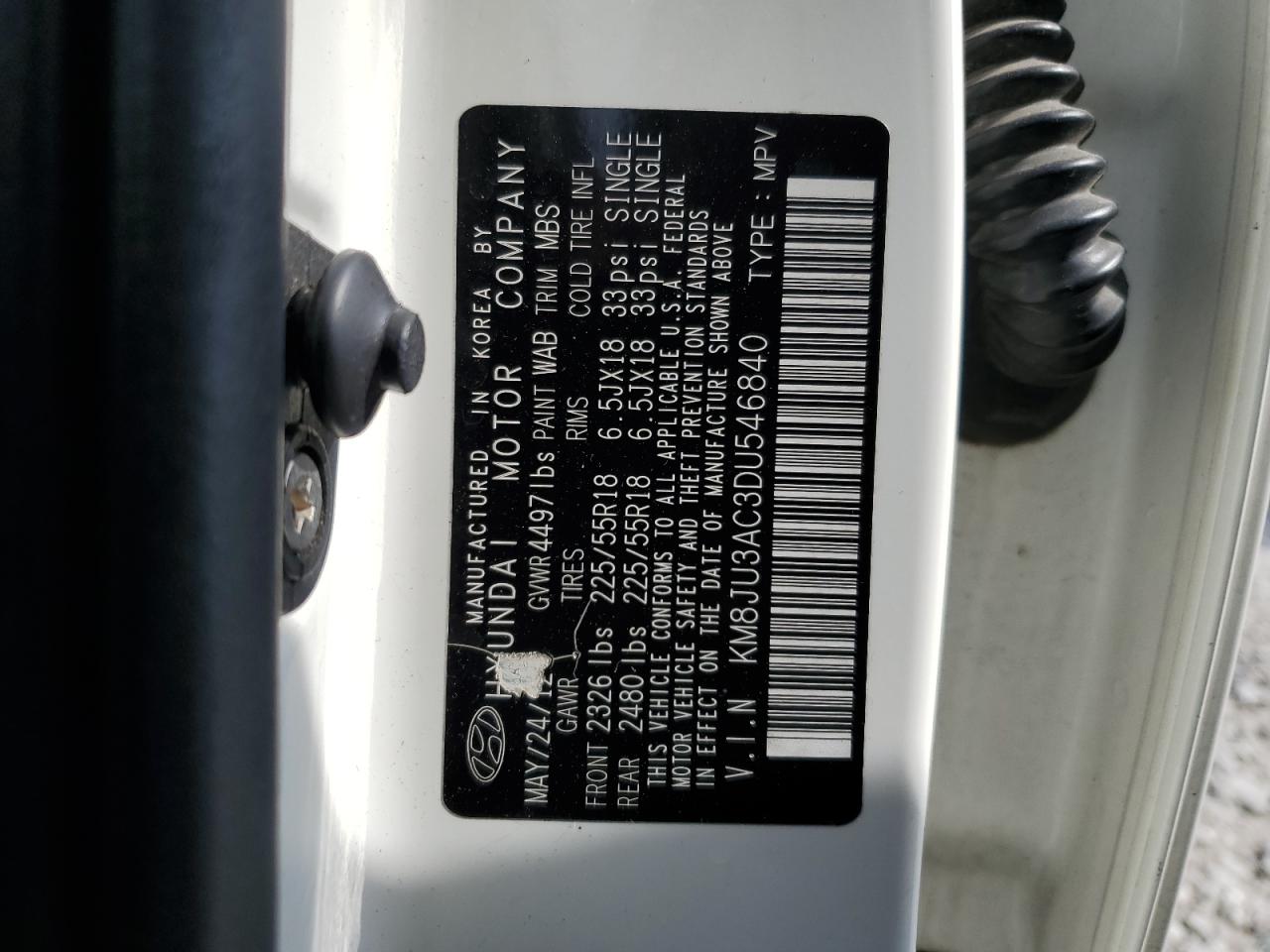 2013 Hyundai Tucson Gls VIN: KM8JU3AC3DU546840 Lot: 47701774