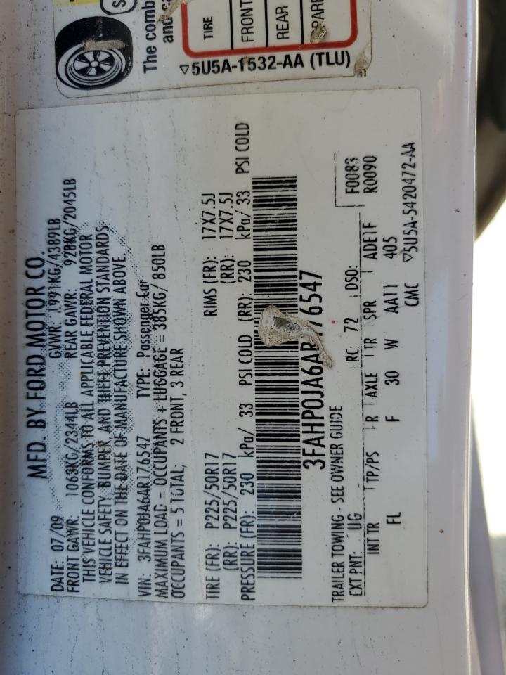 2010 Ford Fusion Sel VIN: 3FAHP0JA6AR176547 Lot: 48327134