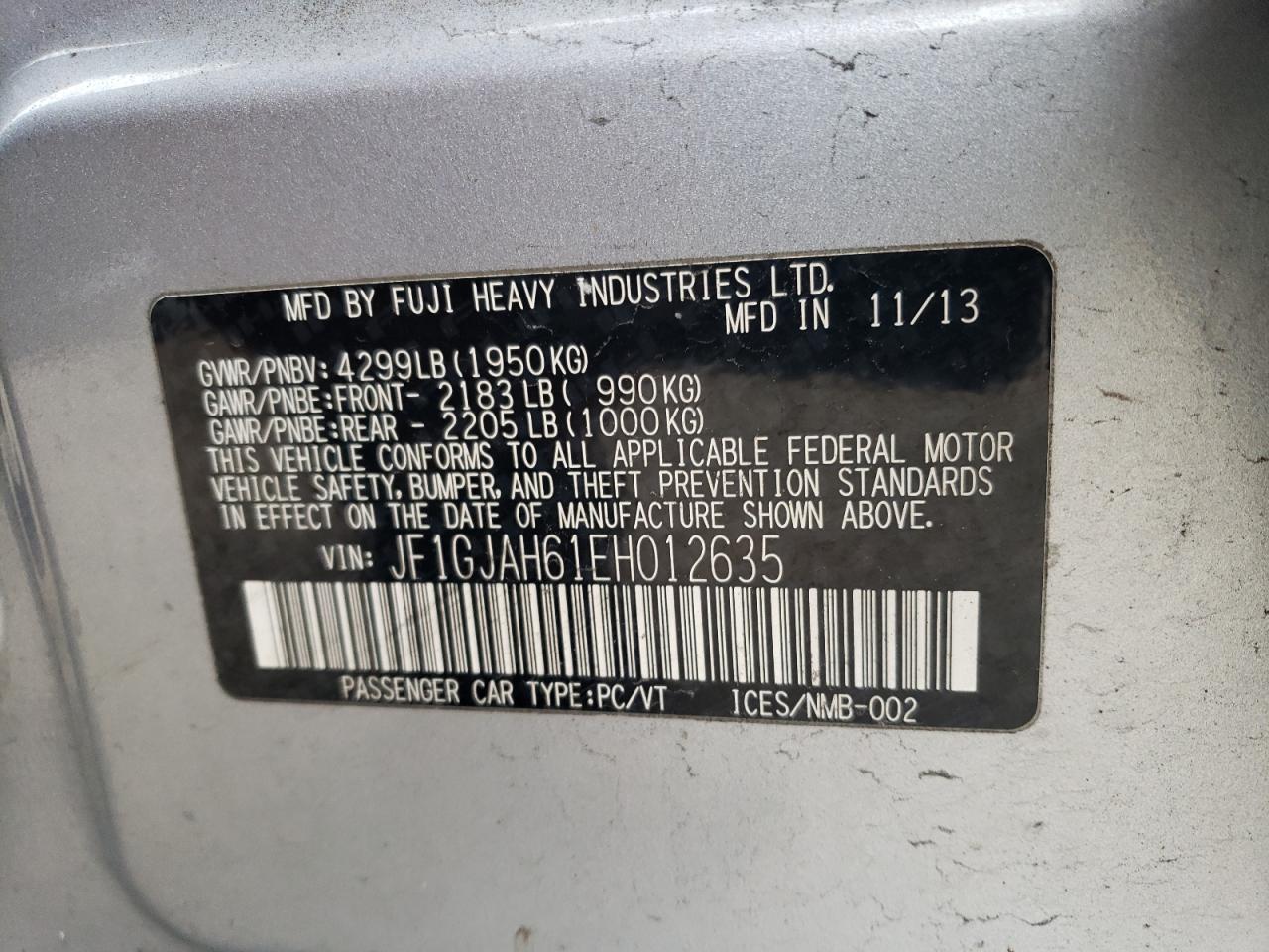 2014 Subaru Impreza Limited VIN: JF1GJAH61EH012635 Lot: 48337564