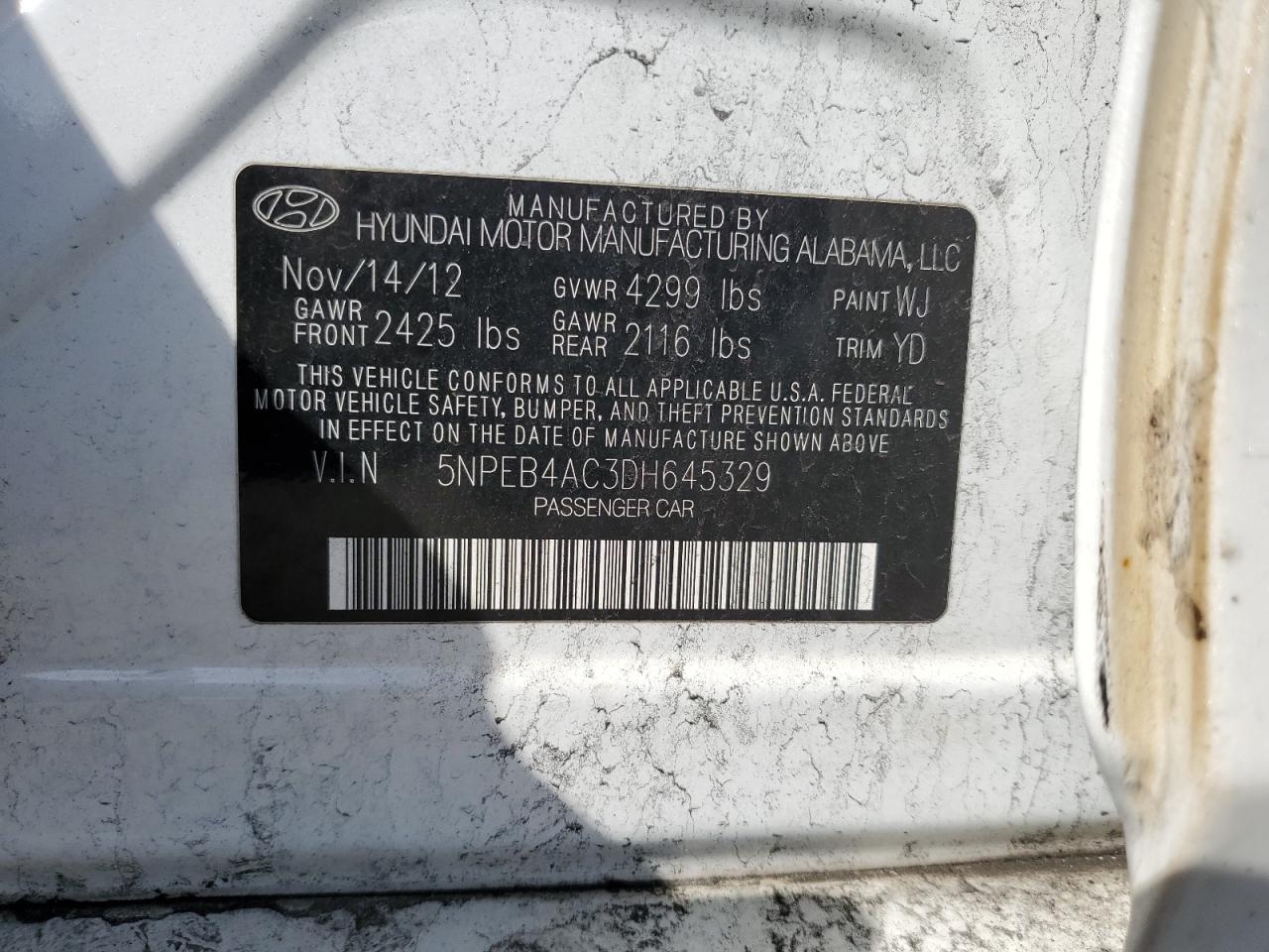 5NPEB4AC3DH645329 2013 Hyundai Sonata Gls