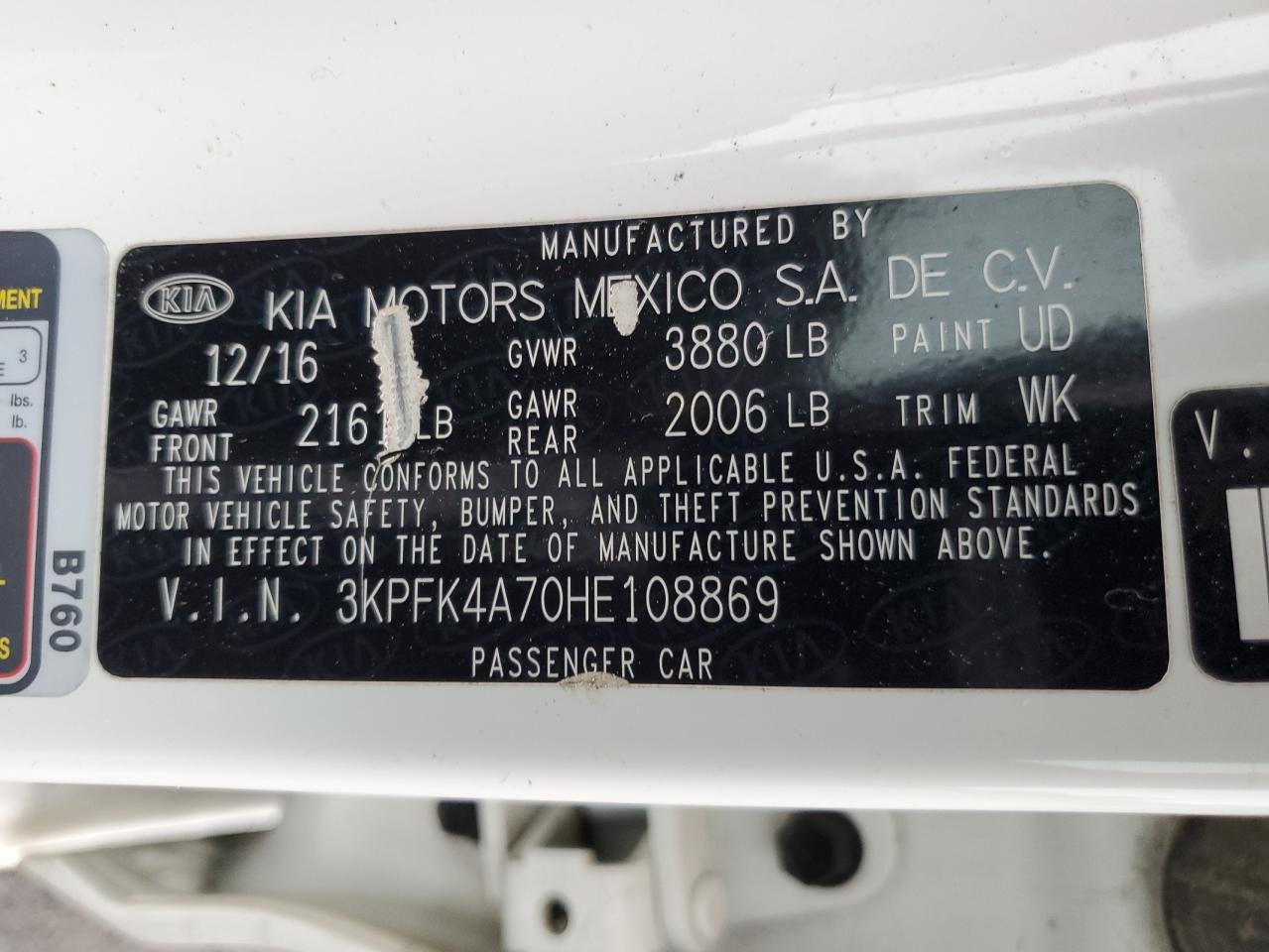 2017 Kia Forte Lx VIN: 3KPFK4A70HE108869 Lot: 48768994