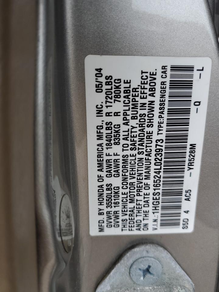 1HGES16524L023973 2004 Honda Civic Lx