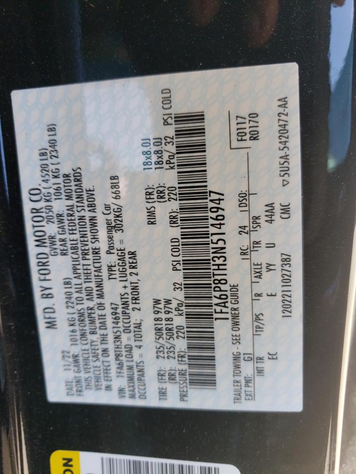 2022 Ford Mustang VIN: 1FA6P8TH3N5146947 Lot: 46401414