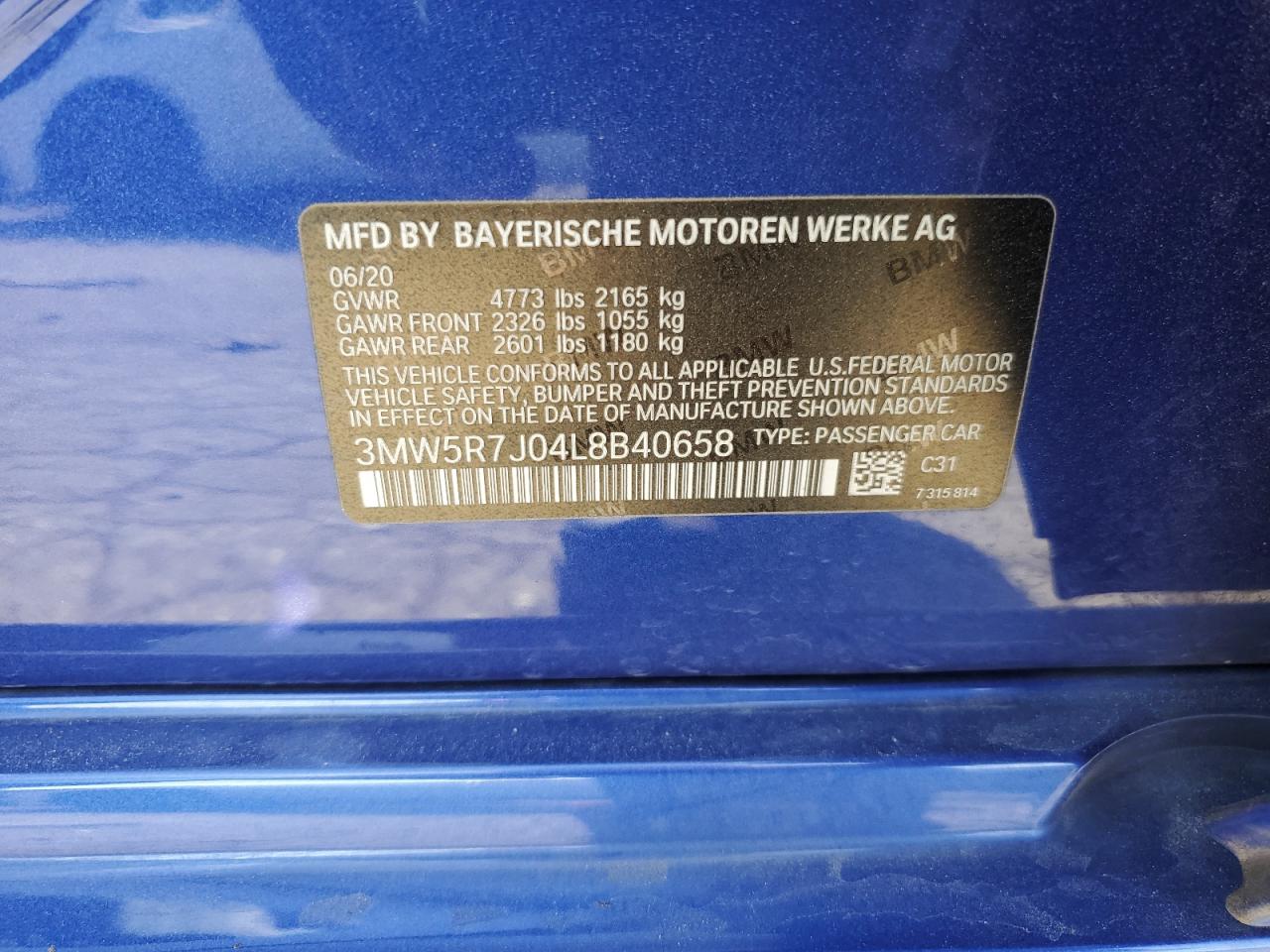 3MW5R7J04L8B40658 2020 BMW 330Xi