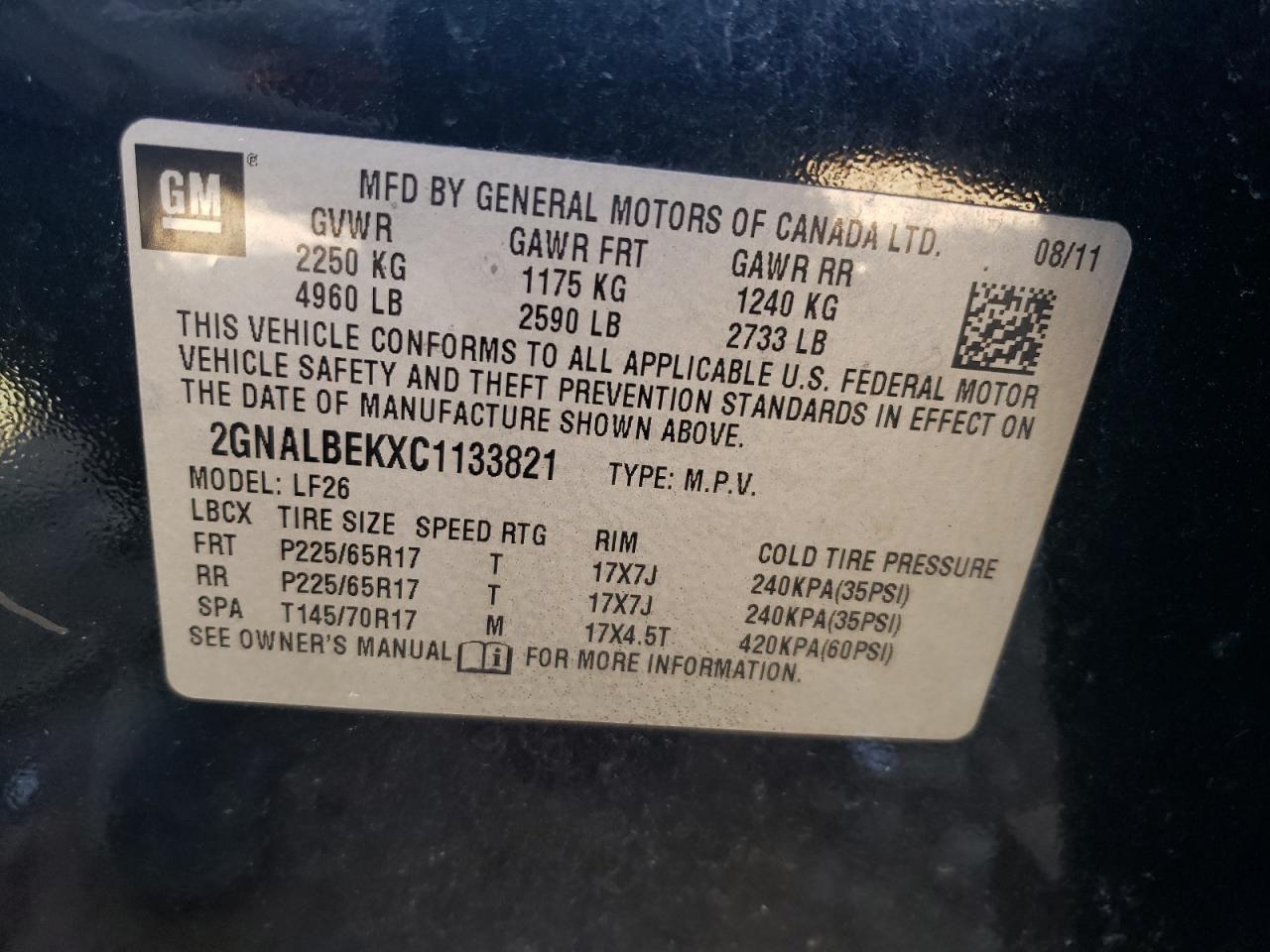 2012 Chevrolet Equinox Ls VIN: 2GNALBEKXC1133821 Lot: 46428574