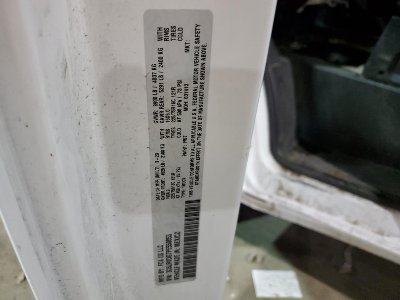 2023 Ram Promaster 2500 2500 High VIN: 3C6LRVDG7PE550053 Lot: 78214064