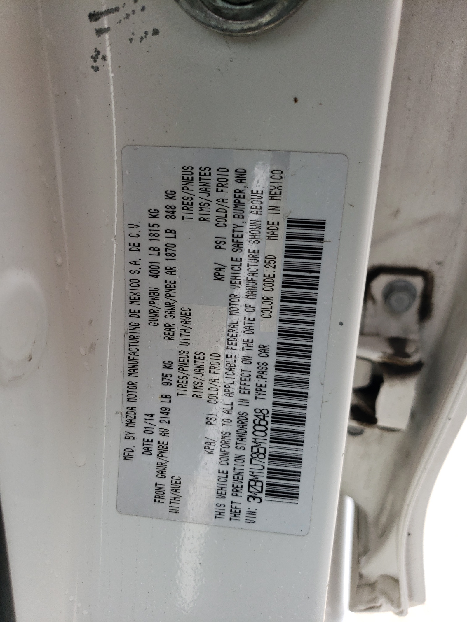 3MZBM1U78EM100648 2014 Mazda 3 Sport