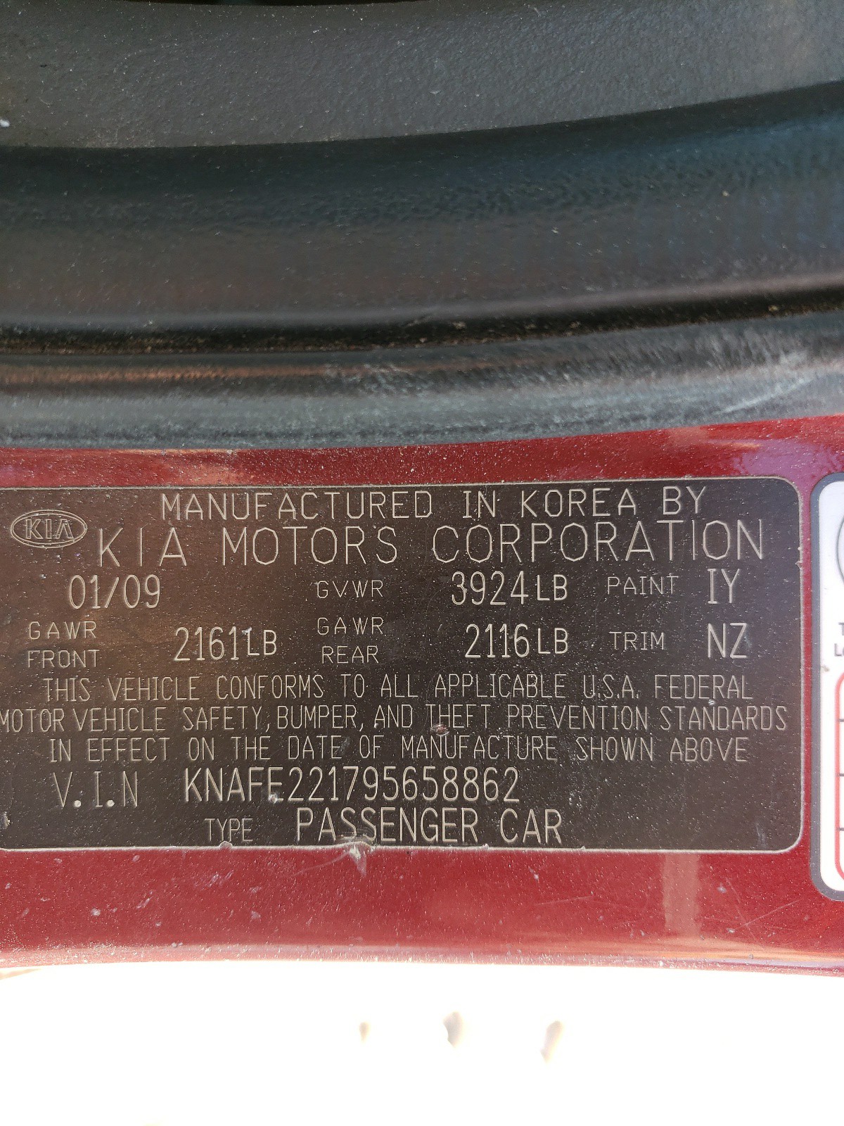 KNAFE221795658862 2009 Kia Spectra Ex