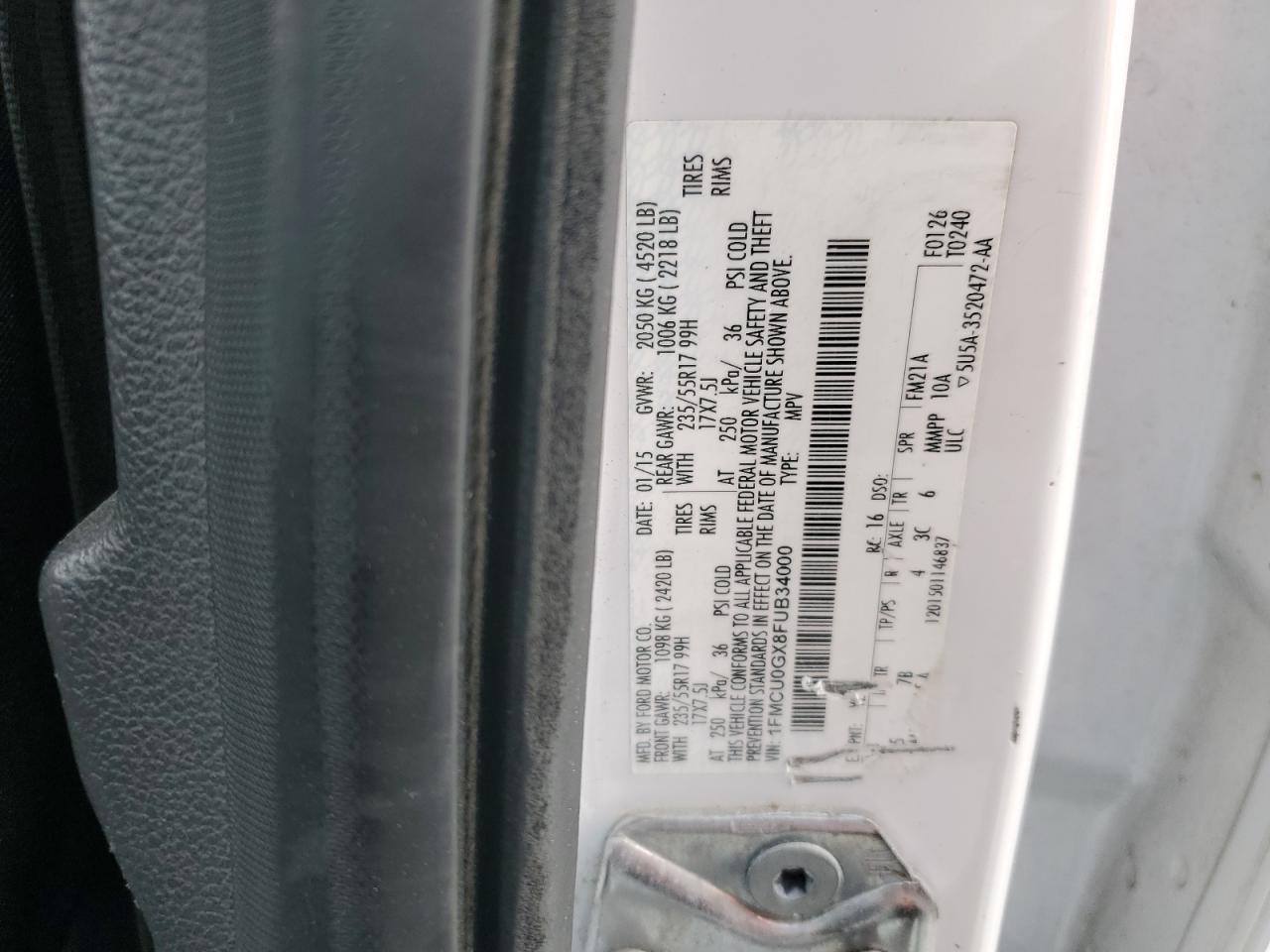 2015 Ford Escape Se VIN: 1FMCU0GX8FUB34000 Lot: 46079494