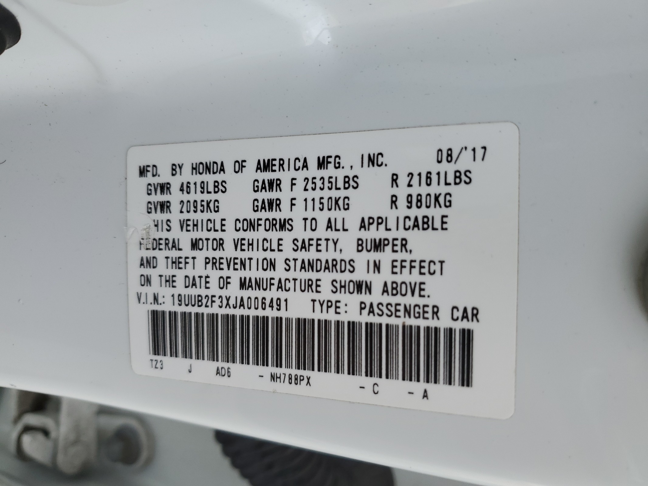 19UUB2F3XJA006491 2018 Acura Tlx