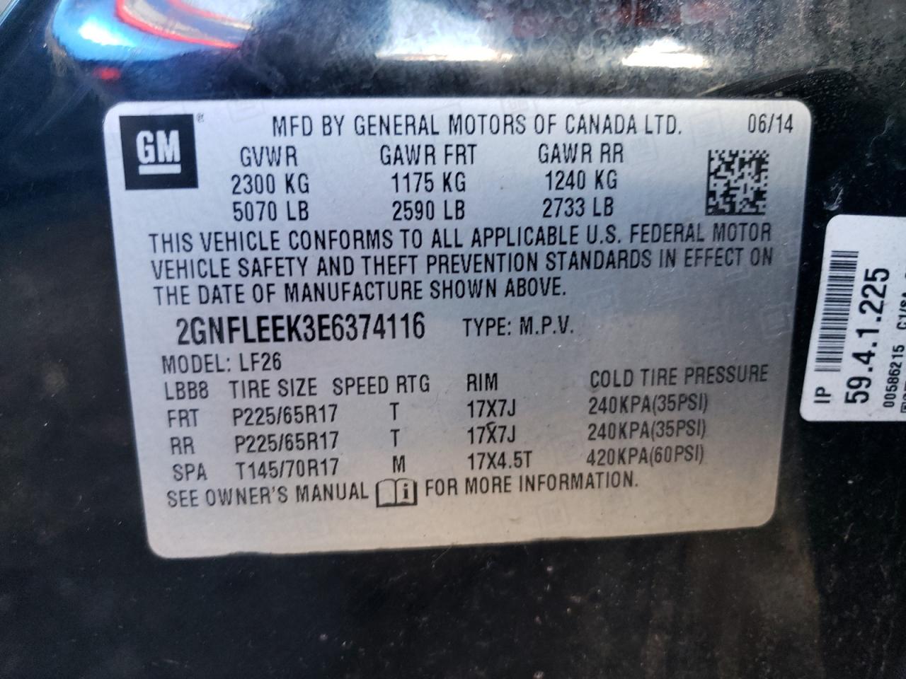 2GNFLEEK3E6374116 2014 Chevrolet Equinox Ls