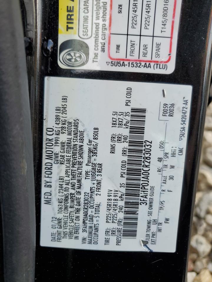 3FAHP0JA0CR283032 2012 Ford Fusion Sel