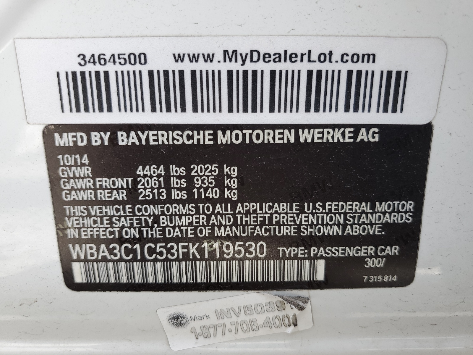 WBA3C1C53FK119530 2015 BMW 328 I Sulev