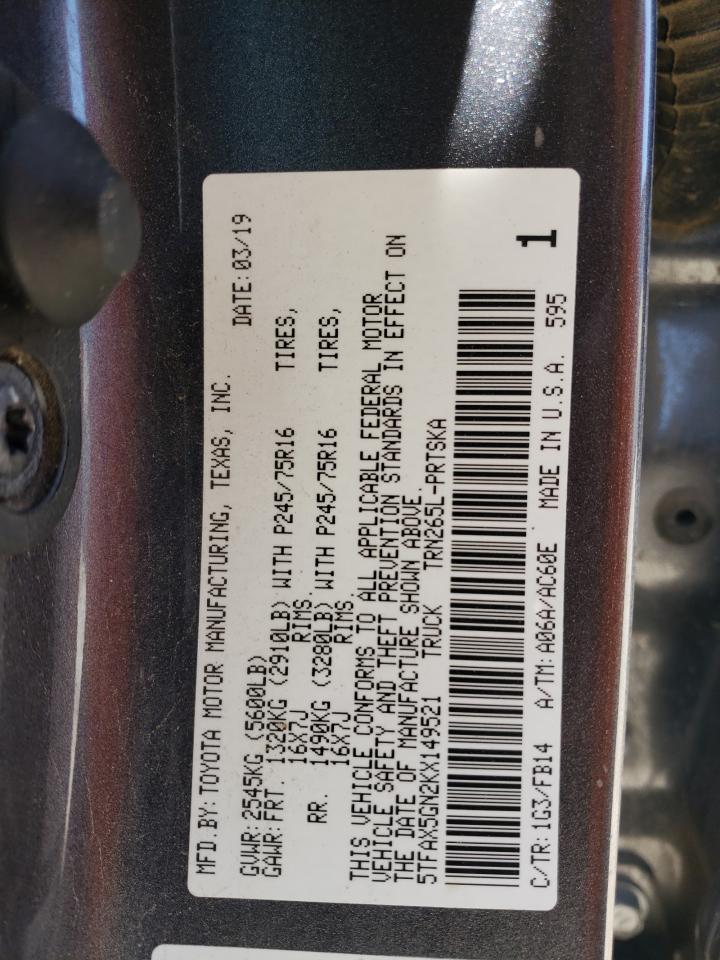 VIN 5TFAX5GN2KX149521 2019 TOYOTA TACOMA no.12