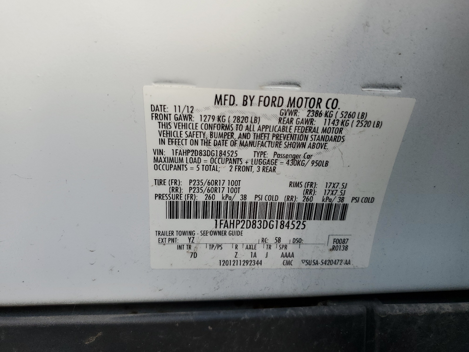 1FAHP2D83DG184525 2013 Ford Taurus Se