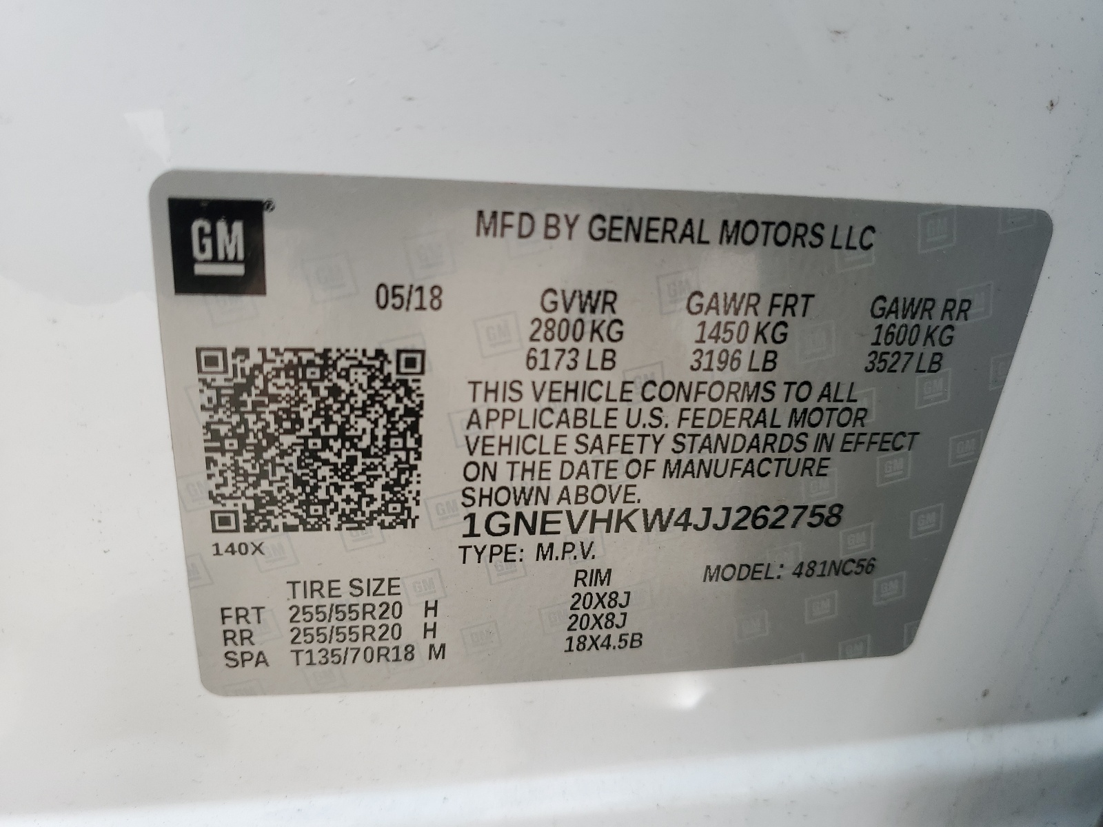 1GNEVHKW4JJ262758 2018 Chevrolet Traverse Lt