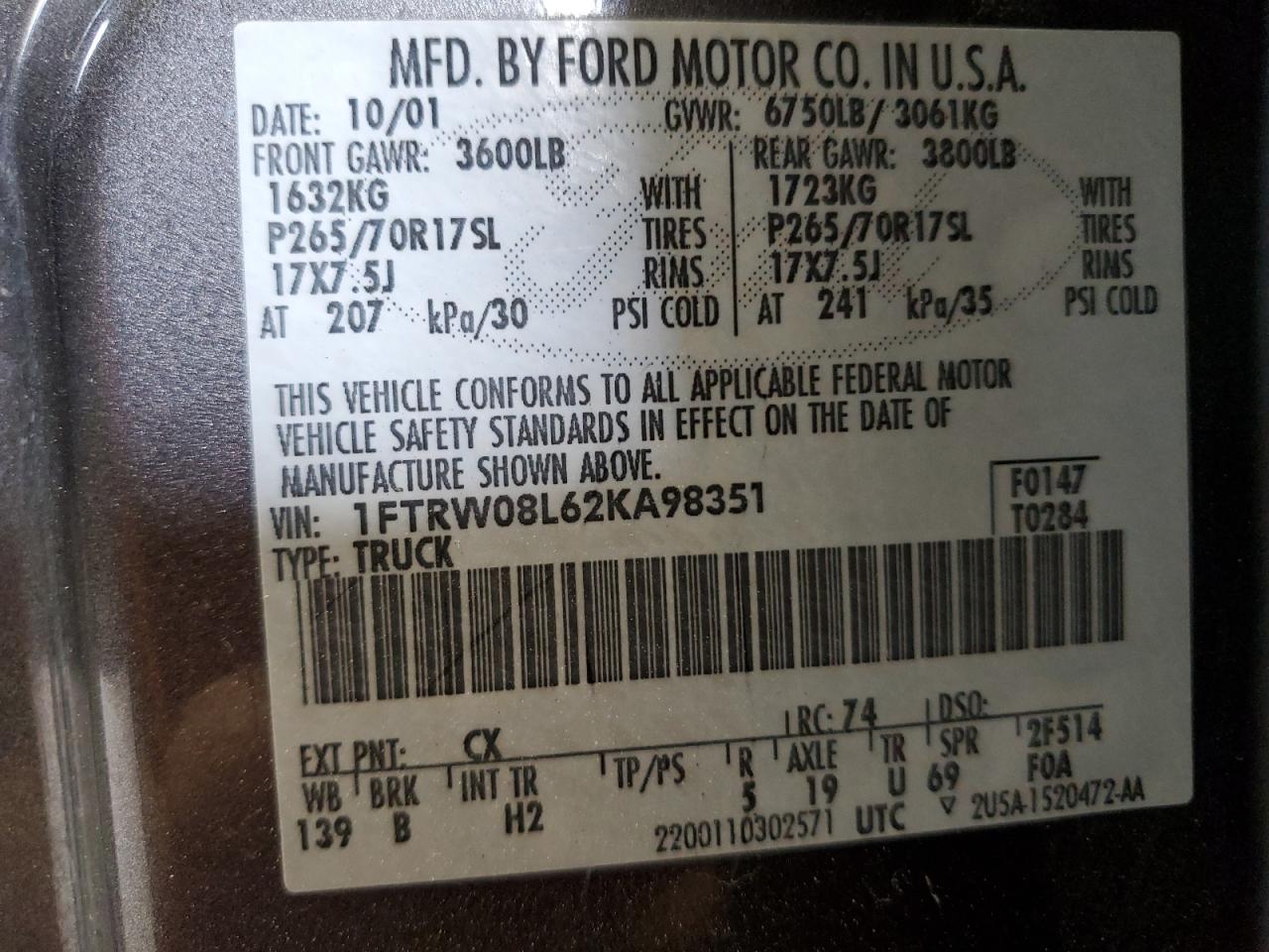 1FTRW08L62KA98351 2002 Ford F150 Supercrew