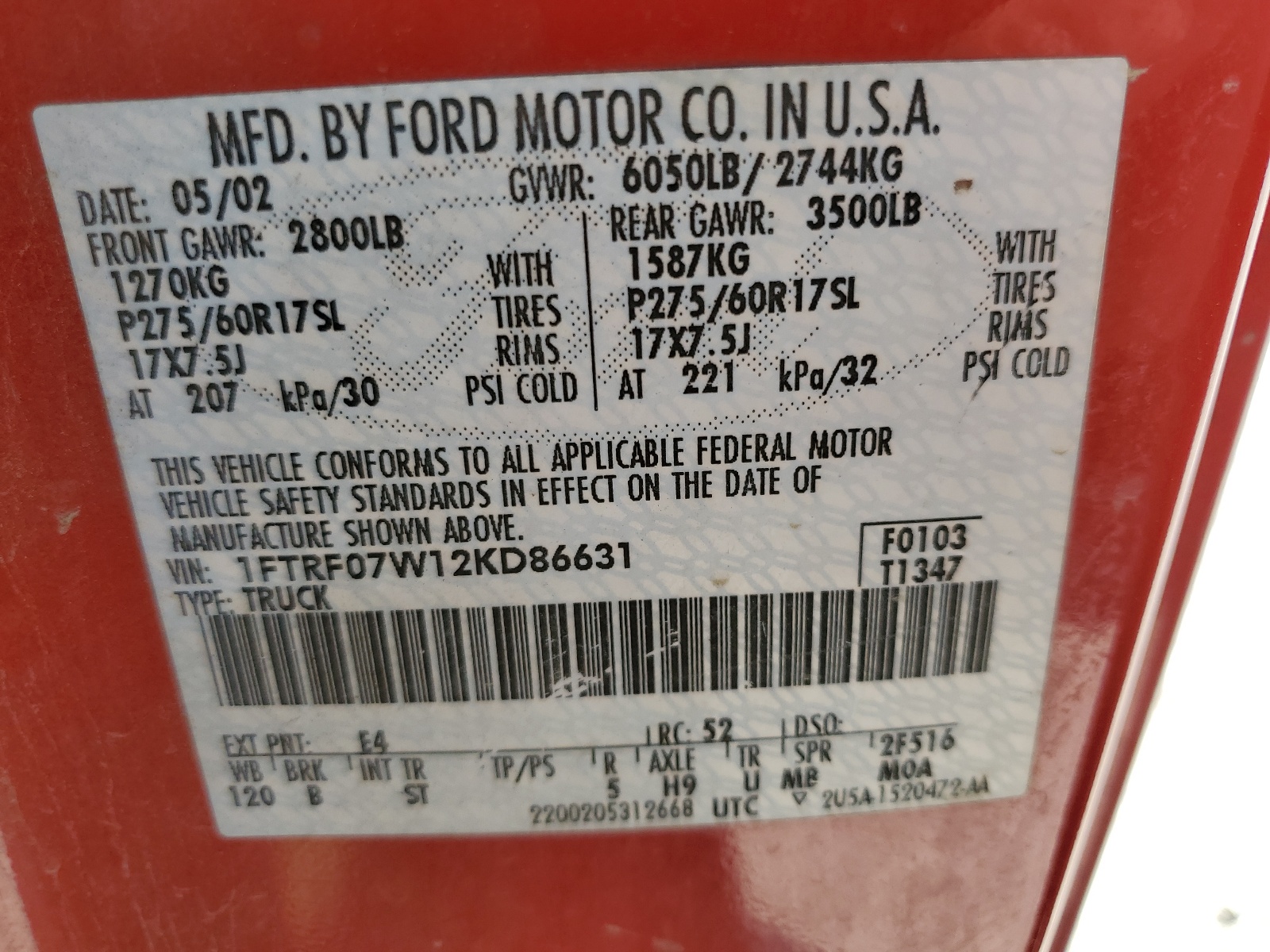 1FTRF07W12KD86631 2002 Ford F150