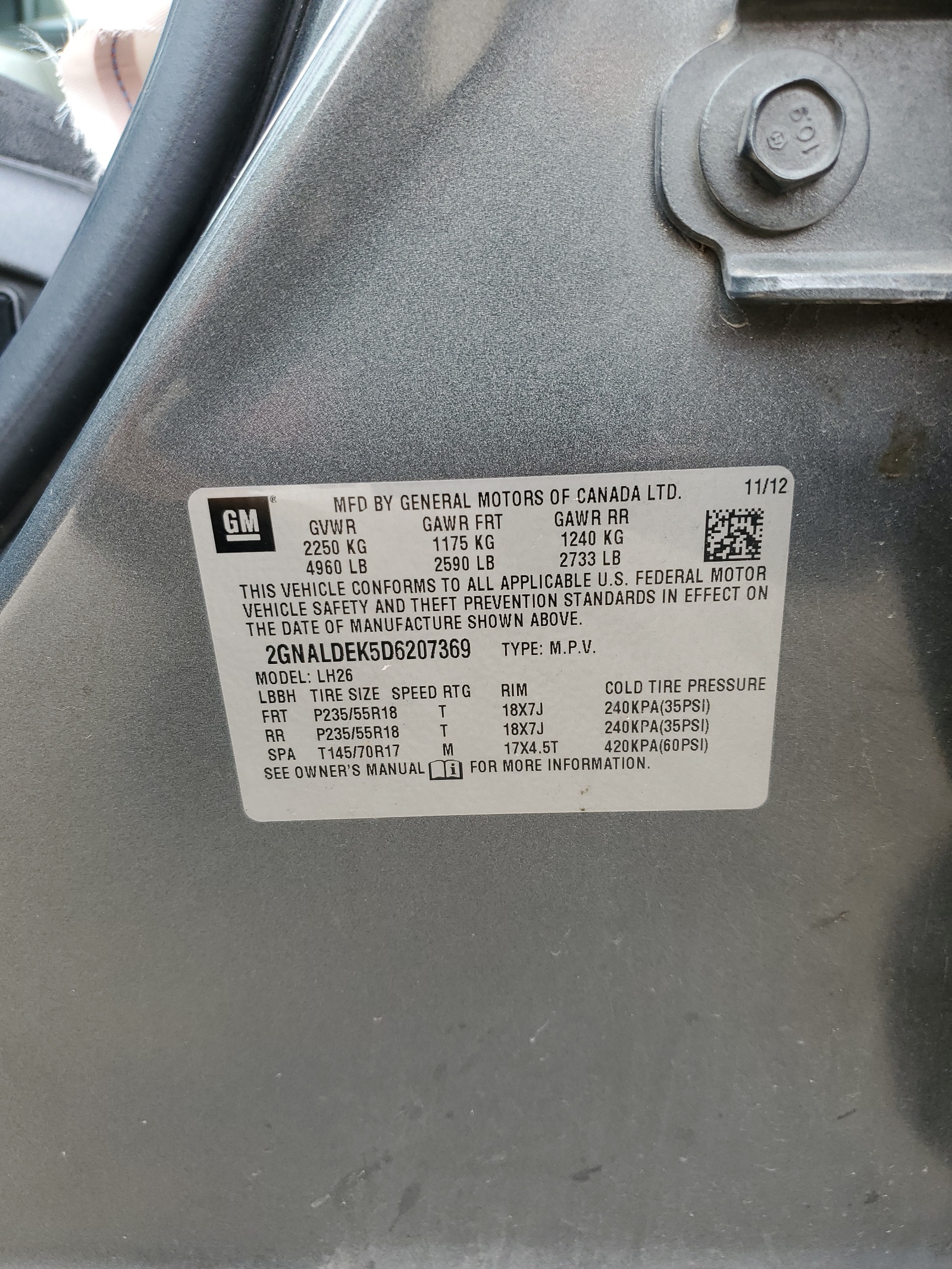 2GNALDEK5D6207369 2013 Chevrolet Equinox Lt