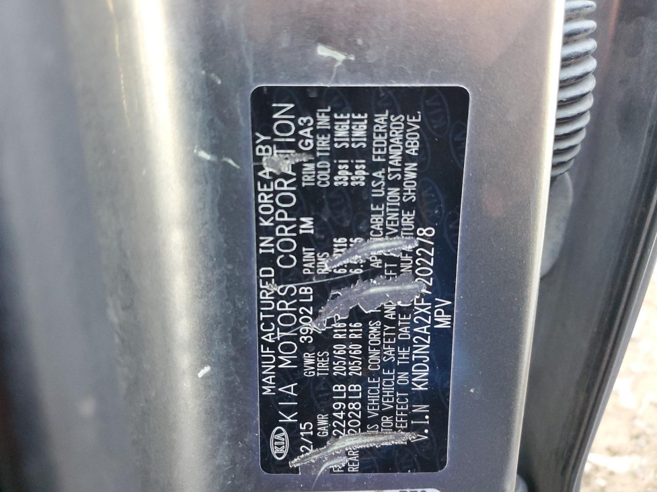 2015 Kia Soul VIN: KNDJN2A2XF7202278 Lot: 67830153