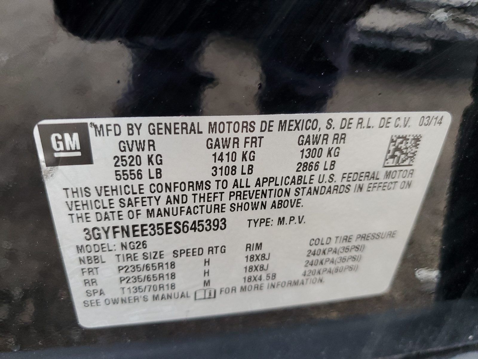 3GYFNEE35ES645393 2014 Cadillac Srx Luxury Collection