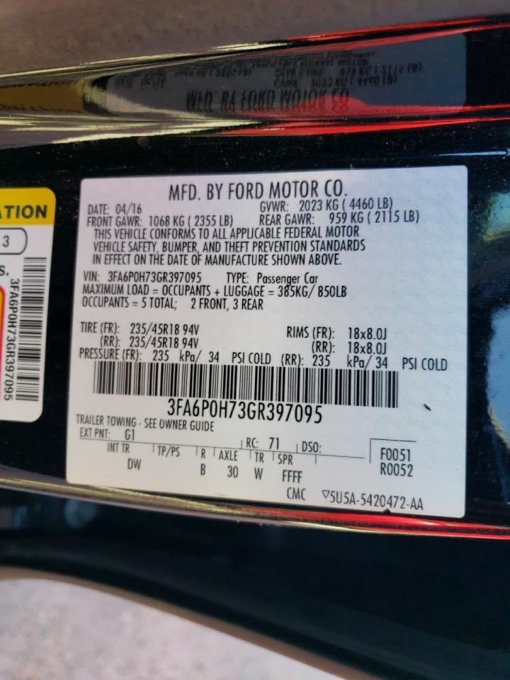 2016 Ford Fusion Se VIN: 3FA6P0H73GR397095 Lot: 46425464