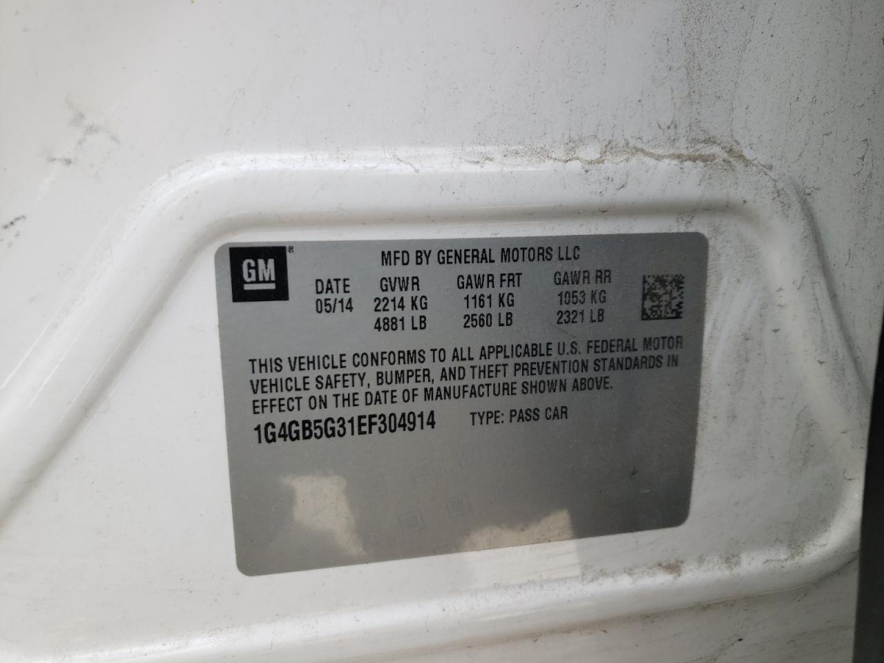 2014 Buick Lacrosse VIN: 1G4GB5G31EF304914 Lot: 49110554