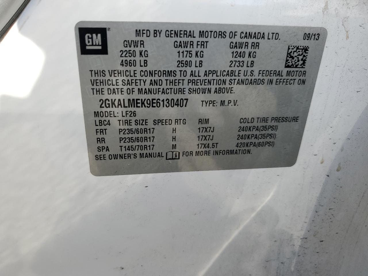 2GKALMEK9E6130407 2014 GMC Terrain Sle