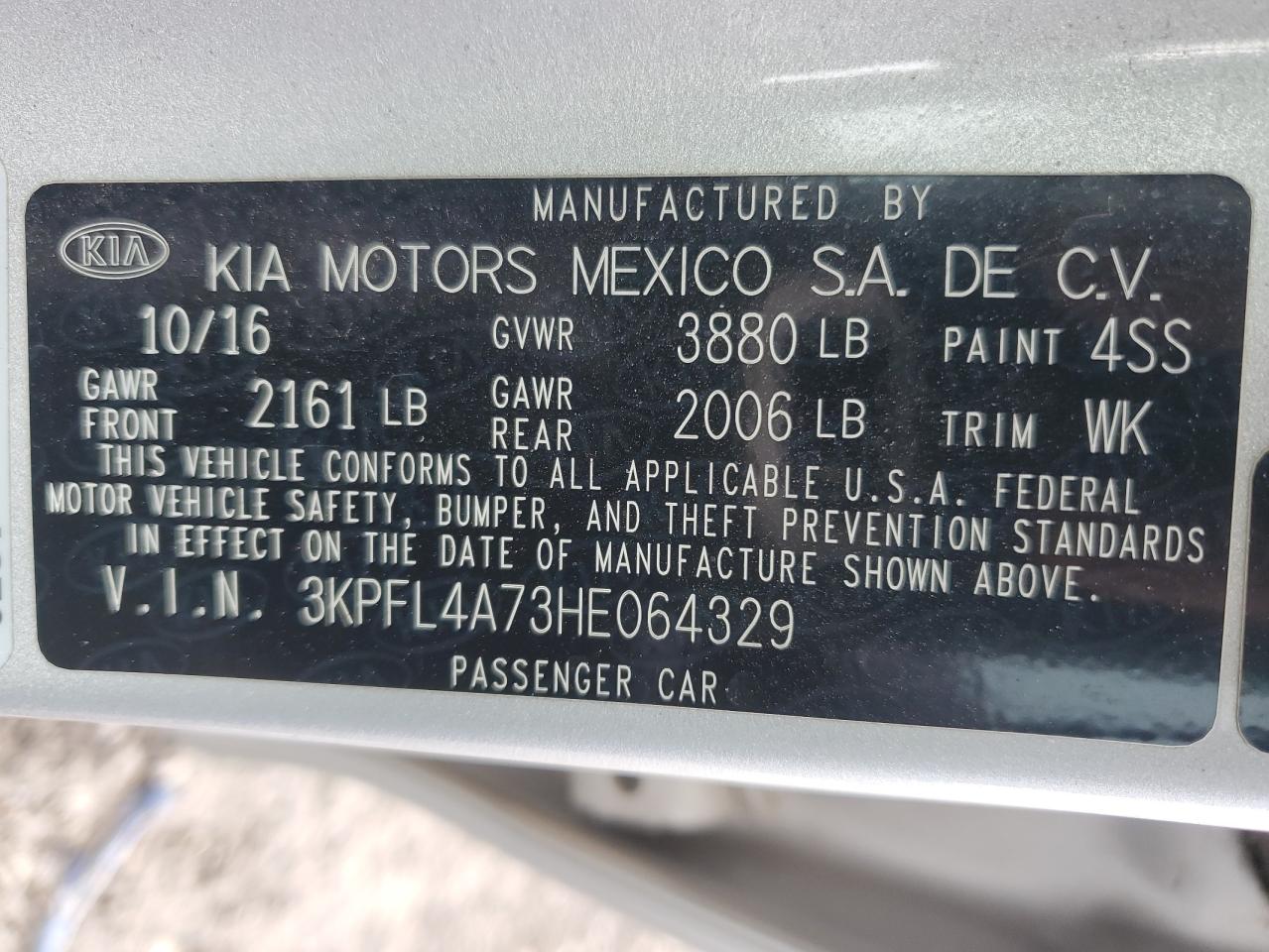 2017 Kia Forte Lx VIN: 3KPFL4A73HE064329 Lot: 46452984