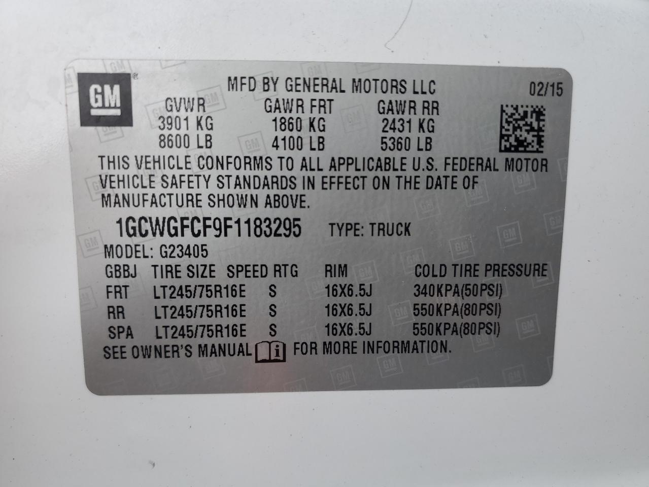 1GCWGFCF9F1183295 2015 Chevrolet Express G2500